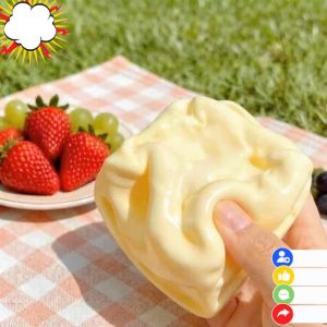 Viral Vaseline Cheese Squishy Toy Zero Rebound Moldable Soft Silky Stress Relief Fidget Toy 6×6cm with Gift Box