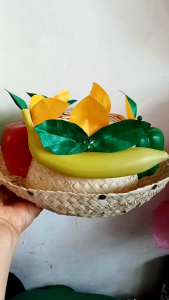 hat / costume  props with accessories/ nutrition month headress/ with plastic fruits and glitters/ any schooll event and activities/native buri hat with fruit and vegetables