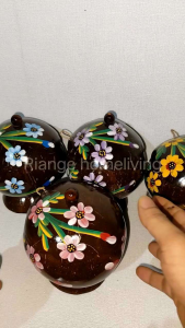 Toples Batok Kelapa Natural dan Lukis Bunga/Cemong/ Toples Serbaguna