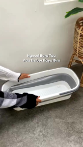 Ember atau Baskom lipat ada roda anti bocor multifungsi bahan silokon warna random