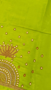 Aari works saree blouse material Apple Green color for bridal blouse /wedding / celebration / indian traditional / party