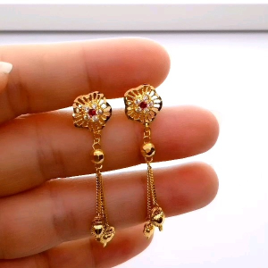 Subang Gantung Bunga Skru Design Indian Emas 916 Yon Hing