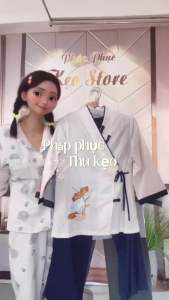 A8 Pháp phục đi chùa THUKEO mẫu cổ vạt chéo 2 cúc có dây hông thêu hoa sen chất liệu linen cao cấp mẫu mới