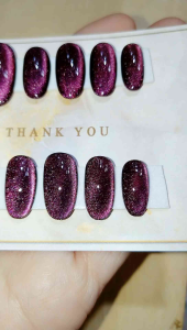 เล็บเจลสีลูกแก้วชมพูพื้นดำ เล็บเจลฟรีกาวตะไบ เล็บpvcเจลแท้