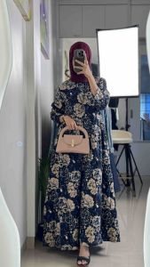Eula Dress Oversized Motif Floral Retro Fashion Terbaru