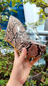 Dép xuồng quai ngang trong mềm cao 12cm đúp trước cao 5cm thích hợp đi chơi đi tiệc dép cá tính họa tiết da rắn