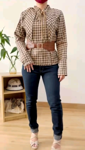 ●ECLAIRE● 003 Blouse Blus Big Collar Lengan Panjang Longsleeves Houndstooth HS Vintage Classy Korea Kerja Kasual Import (FREE BELT) 31140