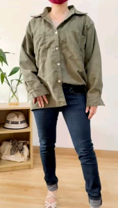 ●ECLAIRE● 04J Kemeja Oversize Korduroi Corduroy 2 saku buka open pocket Kasual Casual Kantor Korea Mode Basic Polos Dasar 113