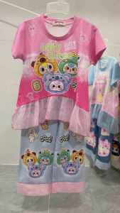 12-45kg bộ tay ngắn quần dài bé gái mẫu áo babydoll xoè phối voan quần dài ống rộng