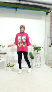 Atasan Tunik Oversize Kekinian Motif Animasi Tangan 7/8 Bahan CM24S