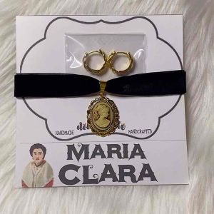 Filipiniana Maria Clara Traditional Oath taking: Victorian Cameo Pendant choker necklace + Earrings