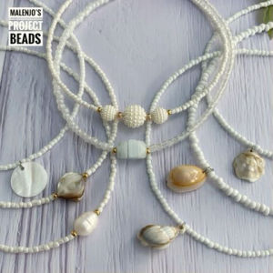 MALENJOs WHITE BOHO/SUMMER/BEACH BEADED CHOKER NECKLACE/PEARLS/SHELLS/MURANO/HANDCRAFTED
