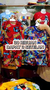 [PROMO 3 PCS] BAJU SETELAN PANJANG PRINT SUPER HERO BAJU HARIAN ANAK BAJU SETELAN ANAK OBLONG HARIAN
