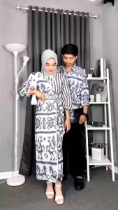 JENA WHITE GREY - DRESS TENUN - COUPLE BAJU TENUN