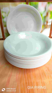 12pcs piring makan bulat polos cekung melamine 9inc 23cm  tebal tahan panas berkuwalitas serbaguna gratis 1 sendok