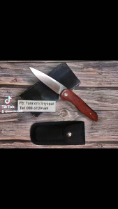 แฮนด์เมด ผลิตด้วยเครื่องมือคุณภาพสูง ใบสแตนเลสสตีล 5CR15Mov คมกริป ด้ามไม้แท้ ลายสวย ด้ามใหญ่ จับเต็มมือ ล็อคแบบ Linner Lock มีพร้อมซองไนลอทแข็ง