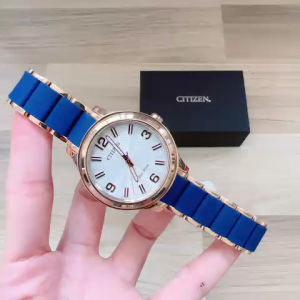 ĐỒNG HỒ NỮ CHÍNH HÃNG Citizen FE7073-71A Eco-Drive AR Rose Gold Case Blue Band For Lady
