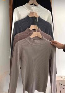 Inner Blouse Turtle Knit Rajut Polos Lengan Panjang LD 100-105 cm