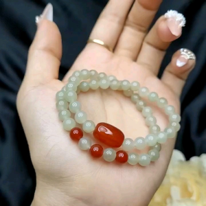 Q884 Chuỗi 2v Ngọc.Hòa Điền 6li mix lu thống Agate Đỏ - Phong Thủy TUDO