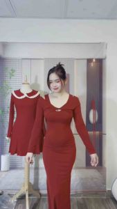 Đầm Body Xoắn Ngực Tay Dài Siêu Đẹp