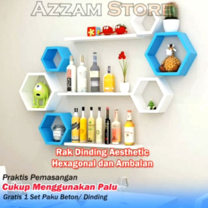 Rak dinding hias hexagonal kayu jati Belanda dijamin kuat kokoh dan tahan lama hiasan dinding estetik papan rak hexagonal pajangan rak tempel ambalan gantung minimalis tempat simpan buku dan asesoris unik dan menarik.