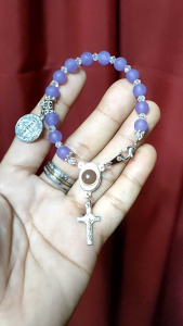 Rosary #8 16cm Glass Bead Bracelet of St. Benedict with Mother of Perpetual Help Center Medal with free box as Souvenir easily used for praying rosary while travelling anywhere