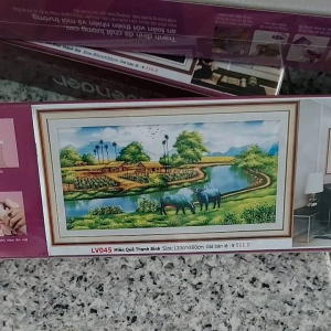 [ MỚI] Tranh đính đá phong cảnh đồng quê miền quê thanh bình lv045 kt 120x60cm[ Tranh Hà Đoàn]