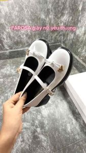 Giày lolita nữ nơ trái tim FAROSA -H23 giày nữ dáng marry janes da bóng đế vuông 5cm trending