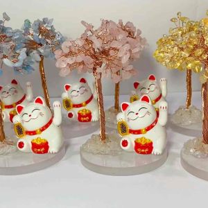 Citraan Crystal Pohon Duit dengan Maneki-Neko untuk Menarik Kewangan dan Keberuntungan Perniagaan