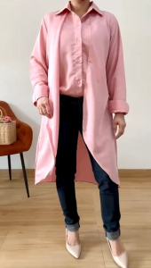 [VEMODE] KEMEJA LAYER POLOS CASUAL LENGAN PANJANG PINK 0B3K 3101