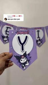 Partify KUROMI theme party banner personalized happy birthday banner with free string customizable bunting for kids boys and girls birthday wall background for girls.