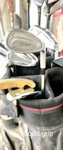 golf club sets mix assortment of golf clubs which prominently features a Titleist wedge and irons alongside vintage Kasco woods. japan used
