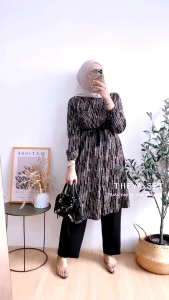 Setelan Tunik terbaru Theya set tunik Rayon Premium motif terbaru Include tali pisah set long tunik wanita kekinian