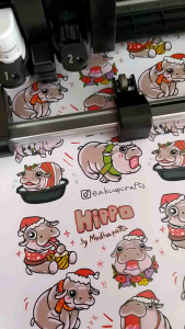 สติ๊กเกอร์ handmade ลายน้องฮิปโป หมู เด้งดึ๋ง สติ๊กเกอร์กระดาษมันเงา กันน้ำ