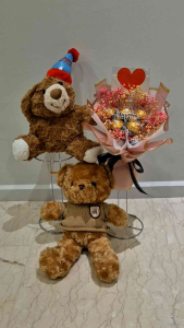 Ferrero Rocher Bouquet Teddy Bear Gift Birthday Hadiah Hari Jadi Chocolate Bouquet Surprise Gift for Her Him Baby Breath