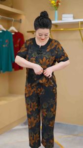 Đồ bộ trung niên cho mẹ mặc nhà chất vải lụa pháp đồ bộ nữ trung niên cao cấp. KN03