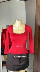 Kaily Square Neck Long Sleeve Double Lining Front Top Womenswear Body Hugging Comfortable Basic
