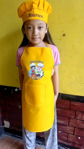 Celemek Anak Satu Set Dan Topi plus gambar Nama