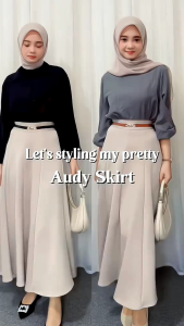 Audy Skirt - Korean Loose Maxi Skirt Rok Wanita Anti Kusut Polyester - Rok Flare Wanita - Rok Basic Polos - Maxi Rok Panjang Wanita