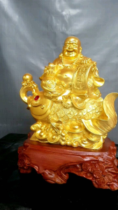 Tượng Phật Di Lặc ngồi trên cá thờ cúng hoặc trang trí nơi trang nghiêm cao 36cm
