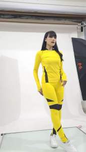 Setelan Baju Olahraga Wanita Tangan Panjang Hoodie Celana Senam Legging Kombinasi Tile Dry Fit