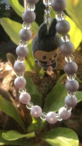 Gray-Blue Pearl Phone Strap with Gray Figurine