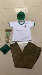 BSP Scout Uniform Set: 7-in-1 White V-neck T-shirt Green Cap Khaki Pants Green ScarfScouting & School Uniforms
