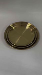 Piring Nampan Makan Saji Emas Gold Ceper Bulat