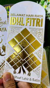 BELLINO - [Hanya Amplop] 100pcs Amplop Lebaran Ampau Uang Lebaran Idul Fitri Ukuran Besar L Motif Masjid Maron Gold