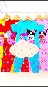 SETELAN  ANAK PEREMPUAN LENGAN SABRINA MOTIF KUROMI 1-6 TAHUN