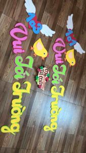 Khẩu hiệu  chữ trang trí " vui tới trường " mầm non tiểu học