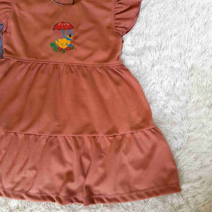 Baju Dress Polos dan Celana Anak Bayi Perempuan Kancing Belakang Katun Tebal Usia 3-15 Bulan Motif Bordir Duck Aston Store