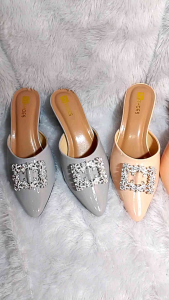 N3 Shoes Selop Wanita Glossy 01 high heels 5cm kekinian