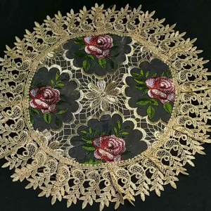 Taplak Meja Tamu Bulat Bundar Kecil Alas Vas Mewah Gold Emas Bordir Mewah nakas